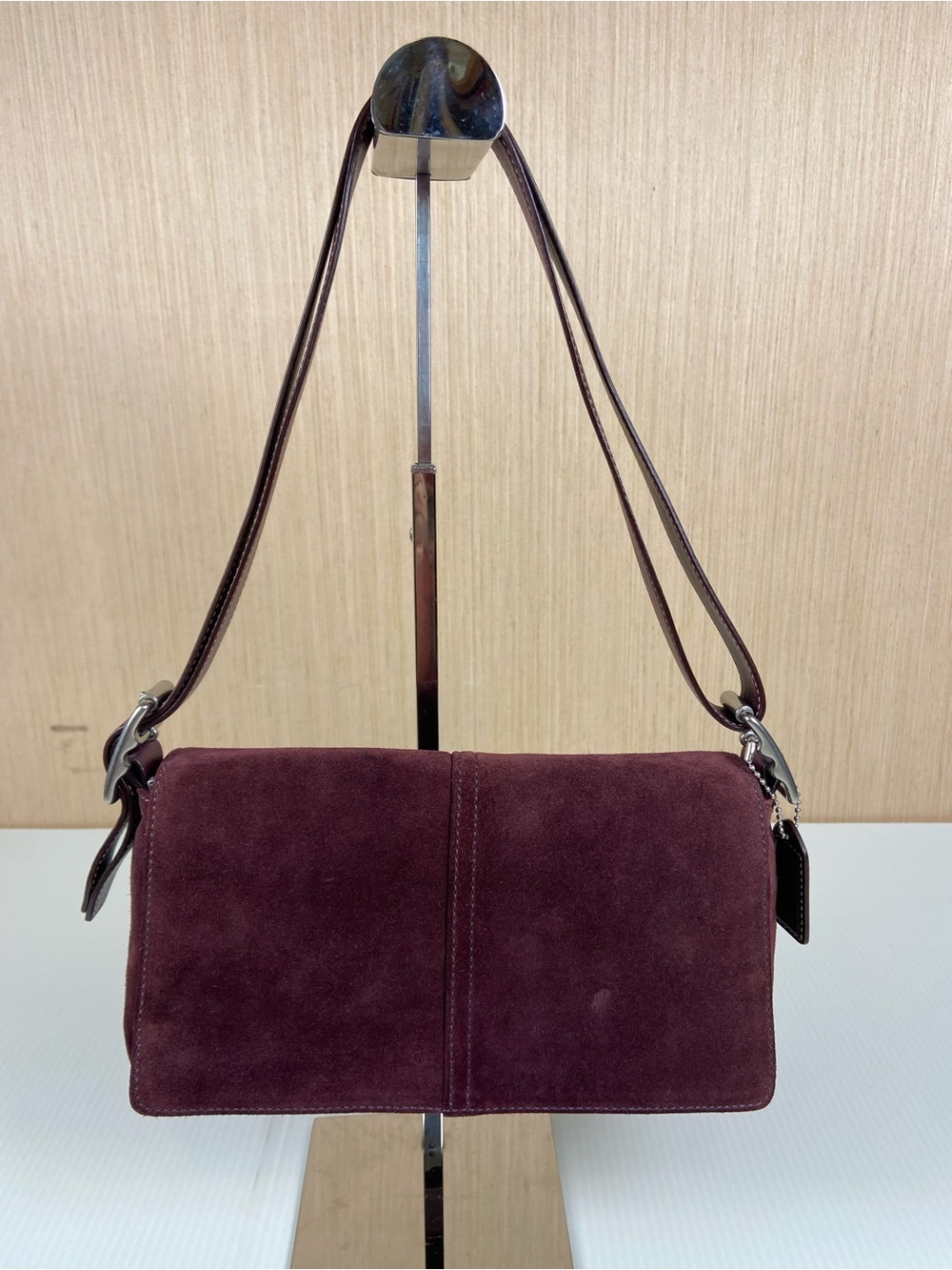 VTG Y2K Coach Hamptons Plum Suede Small Flap Shoulder Bag Baguette 8E84
